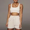 Casual Solid Sportswear Set due pezzi Crop Top e pantaloncini con coulisse Set coordinato Summer Athleisure Outfits 210714