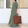 Vestidos casuales 2021 moda verano vestido para mujer bata mujer algodón y lino Color sólido solapa manga larga camisa con bolsillos