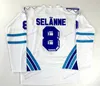 Nikivip Custom Retro Teemu Selanne #8 Team Finland Hockey Jersey zszywana biały niebieski rozmiar S-4xl Dowolne nazwisko i numer najwyższej jakości koszulki