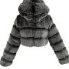 Damesjassen Vrouwen Mode Winter Faux Bont Bijgesneden vacht Fluffy Zip Hooded Warm Short Jacket