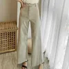 Мода 6 цветов с высокой талией широкогазовые джинсовые брюки осень Свободные тонкие прямые микроболоченные джинсы женщин полная длина 210508