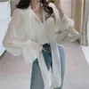 Harajuku Chemise de style coréen à manches longues à manches longues à manches longues à col à pois en mousseline de soie en dentelle Top Femme Blouse 988G 210420