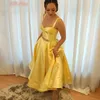 イエローウエディングドレスイブニングパーティーガウンローブデソーレFemme Vestidos de Fiestaティー長