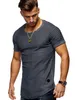 Designer Men's Casual Tops Summer Short-sleeved T-shirt Solid Color Fold Round Neck Clothes Slim Men Fitness Active Tshirt280u