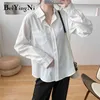 Femmes Blouses Tops Élégant Solide Poches Casual Bureau Dames Chemises Lâche Mode Coréenne Blusas Mujer Vêtements 210506