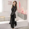 Black Vintage ClotheS Spring Lady Long Chiffon Dress Korean Fashion Women Sleeved Polka Dot Pleated 3670 50 210623