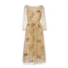 Być może u Yellow Siatka Sukienka Midi Suknia Suknia Balowa Z Długim Rękawem Kobiety Elegancki Kwiatowy D1224 210529