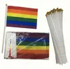 Rainbow Flags Gay Pride Stick Banner Kreatywny Mini Plastikowe Kije Ręcznie Flaga Samochodu Przenośne Machanie Handhold 21 * 14 CM Korzystanie z Festiwalu Home Party Sn2534