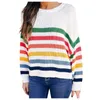 Suéteres femininos Bloco de cores feminino Cabão malha arco -íris listrada de suéter de manga comprida Pull Pull femme Grande taille outono hiver 2021