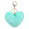 Women Leopard Pompoms Key Ring Fashion Fluffy Heart Love Keychain jewelry Faux Rabbit Fur Plush Keyfobs Holder Party Gifts