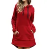 Kobiety Loose Długie Kapturem Solidna Czerwona Bluza Bluzy Moda Casual Jesień Kieszonkowy Sznurek Długi Rękaw Bluza Dress Kobieta Y0820