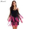 CIEMIILI verano mujeres Sexy O cuello vendaje Vestido moda sin mangas borla celebridad Mini fiesta ceñido al cuerpo vestidos Vestido 210625