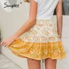 Ruffles floral beach summer women patchwork casual short skirts high lace up elastic waist ladies skirt 210414