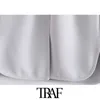 TRAF Женская мода с штрафами щельними подол подует MIDI юбка Урожай высокая эластичная талия боковые карманы женские юбки Mujer 210415