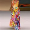 カジュアルドレスS-5XLレディースサマードレス2021印刷されたフローラルマキシウーマンボヘミアンレトロロングサンドレスプラスサイズの衣類女性ベスティド