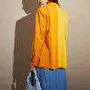 [EAM] Vrouwen gele zak sjerpen splitsen blazer revers lange mouw losse fit jas mode lente herfst 1DD6178 21512