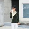 Autumn Half Turtleneck Stitching Sweater Women's Long Sleeved Slimming Bottoming Base Inner Shirt knitted Top Fashion 210520