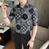 Summer Slim Koszule Mężczyźni Luksusowy Drukuj Social Streetwear Koszule Koszulki Z Krótkim Rękawem Biznes Formalna Sukienka Koszule Camisa Masculina 210527