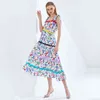 VGH 인쇄 히트 드레스 여성 스퀘어 칼라 민소매 높은 허리 슬리밍 루칭 여성의 우아한 드레스 패션 새로운 210421
