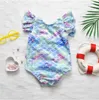 2021 Söt Baby Sommar Baddräkt One-Pieces Fiskvågar Tjejer Bikini Byxor Barnbarn Badkläder Barn Casual Beach Swimwear 0-5 år