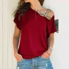 S-5XL Femmes Skew Neck Irrégulier Criss Cross Blouse Patchwork Solide Tops Blusa Femme Une Épaule Chemise D'été Creux Plus La Taille H1230