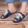 2021 Zomer Vrouwen Sandalen Open Teen Platte Schoenen Canvas Dames Schoenen Vis Mond Schoenen Denim Lace-Up Sneakers Sandalen zapatos Mujer Y0721