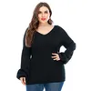 Dames truien dames zwart plus size v-neck trui mesh patroon doorzichtige sexy gebreide pullovers extra grote chic met lange mouwen