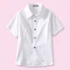 Mode Blanc Blouse Fille Coton D'été À Manches Courtes Chemises Adolescente Uniforme Scolaire Col Rabattu Enfants Vêtements Filles 8 À 12 210622