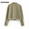 Aachoae Mode Armee Grün Farbe Kurzer Blazer Frauen Patchwork Langarm Arbeitskleidung Blazer Dame Tasche Single Button Mantel 210413