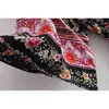 Bohemia V Neck Hit Color Flower Imprimé Maxi Long Kimono Shirt Femme Laçage Up Bow Sashes Cardigan Holiday Loose Blouse Tops 210429
