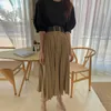 Chic Koreański Lato Khaki Wysoka Talia Plisowana Spódnica Kobiety Mid Calf Faldas Mujer Vintage Casual Elegancka Moda Office Lady Slim 210610