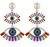 Iced Out Evil Eyes Dangle Boucles d'oreilles pour femmes filles créateur de mode cristal strass perle déclaration goutte boucle d'oreille balance bijoux de fête de mariage