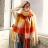 Scarves 2021 Fashion Faux Cashmere Women Warm Contrast Plaid Scarf Winter Shawl Wrap Pashmina Long Tassel Female Thick Blanket