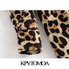 Kvinnor Chic Mode med båge Bundet Leopard Print Mini Dress Vintage V Neck Långärmad Kvinna Klänningar Vestidos Mujer 210416