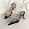 2021 Designers Dress Shoe Evening Slingback Satin Bow Pumps 6.5cm Crystal-Embellishments Rhinestone Skor Spole Heels Sandaler för kvinnor