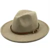 Sombrero de lana para hombre y mujer, Sombrero de Jazz con cinta de cuero, ala plana, ala grande, sombreros elegantes para parejas, Sombrero panamá