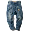 Trendy Harem Jeans Uomo Camouflage Patch Pocket Pantaloni in denim Pantaloni larghi larghi Cargo Pantaloni Hip Hop Abbigliamento uomo 210716