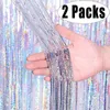 Party Decoration 2Pack 2x1m Silver Laser Metallic Foil Tinsel Fringe Curtain Birthday Wedding Bachelorette POGRAPHY BACKDROP