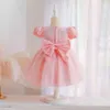 6M-5Y Maluch Niemowlę Baby Kid Girls Sukienka Koronki Bow Puff Rękaw Tulle Party Wedding Birthday Dresses dla 210515