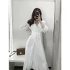 Vestidos casuais renda bordando vestido branco mulheres 2021 moda v pesco