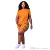 Summer Women Plus Size Sports Tracksuits Two Pieces Pants Outfits Short Sleeve T-Shirt Hollow Out Kink Shorts Elastic Casual Jogging Suits