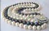 Earrings & Necklace Beautiful! 3row 17-19" 9mm Natural White Black Round Freshwater Pearl Earring Set
