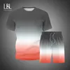 Sommar män sätter Patchwork Print T-shirt + Shorts Suit Set Casual Tracksuits 2 Piece Sets Streetwear Camisa Masculina 210714