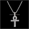 Necklaces & Pendants Drop Delivery 2021 Ankh Cross Gold Sier Copper Material Iced Zircon Egyptian Key Of Life Pendant Necklace Men Women Hiph