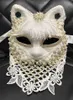 Zwart Wit Pearl Kralen Sluier Masker Bar Nachtclub Party Toon vrouwen Gemaskerde Singer Props Halloween Cosplay Cat Masks Accessoires