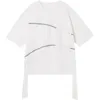 IEFBニッチカラーコントラストラインパッチバッグOネック半袖メンズブラックwhtie Tシャツ緩い因果ティートップス9Y6938 210524
