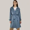 Lente Casual Dames Turn-Down Collar Double Breasted Mid-Long Trenche Elegante Dames Slanke Windjack Coat met Riem 210423