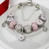 925 Sterling Silver Murano Lampwork Charm Bead fit Bracciali Pandora europei Donne fai da te Rosa Magnolia Cherry Blossom Daisy Charm Beads Catena serpente Gioielli di moda