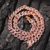 Iced Out Miami Cuban Link Chain Mens Gold Chains PINK Necklace Bracelet Fashion Hip Hop Jewelry 9MM