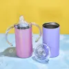 US warehouse 12oz Sublimation Tumblers 2 in 1 Glitter Sippy Cup Straight Shimmer Tumbler Two Lids Stainless Steel Baby Cups Handle Double Wall Infant Milk Bottle